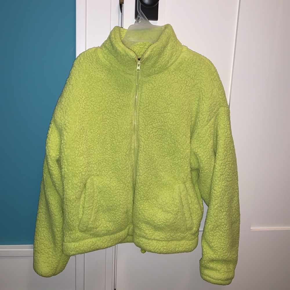 Fuzzy neon green jacket